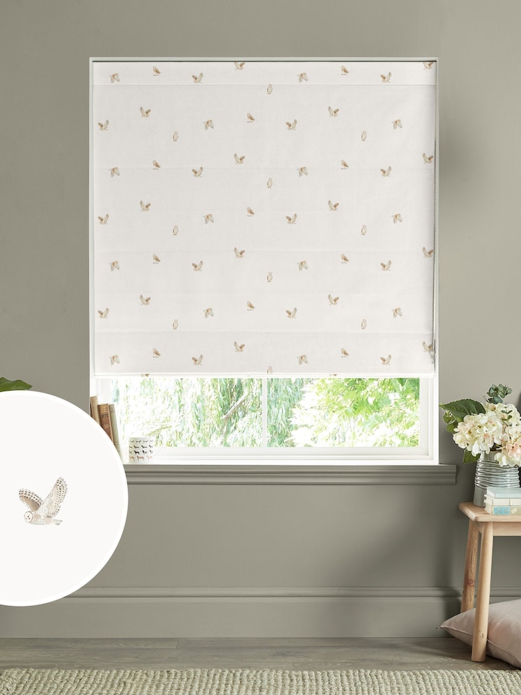 Sophie Allport Off White Snowy Owls Made to Measure 100% Cotton Roman Blind - Image 1 of 6