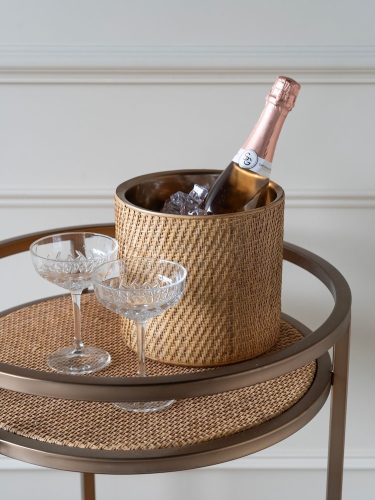 Libra Interiors Burnish Brass Rattan Dusky Gold Champagne Cooler - Image 1 of 5