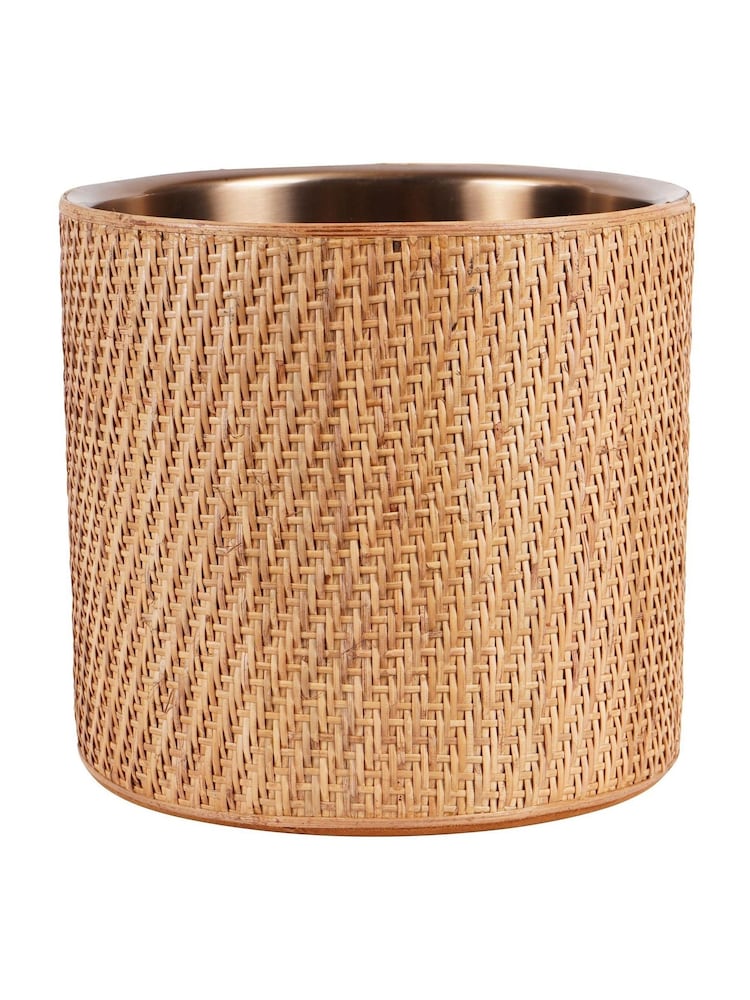 Libra Interiors Burnish Brass Rattan Dusky Gold Champagne Cooler - Image 2 of 5