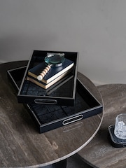 Libra Interiors Set of 2 Black Squares Pattern Trays - Image 1 of 4