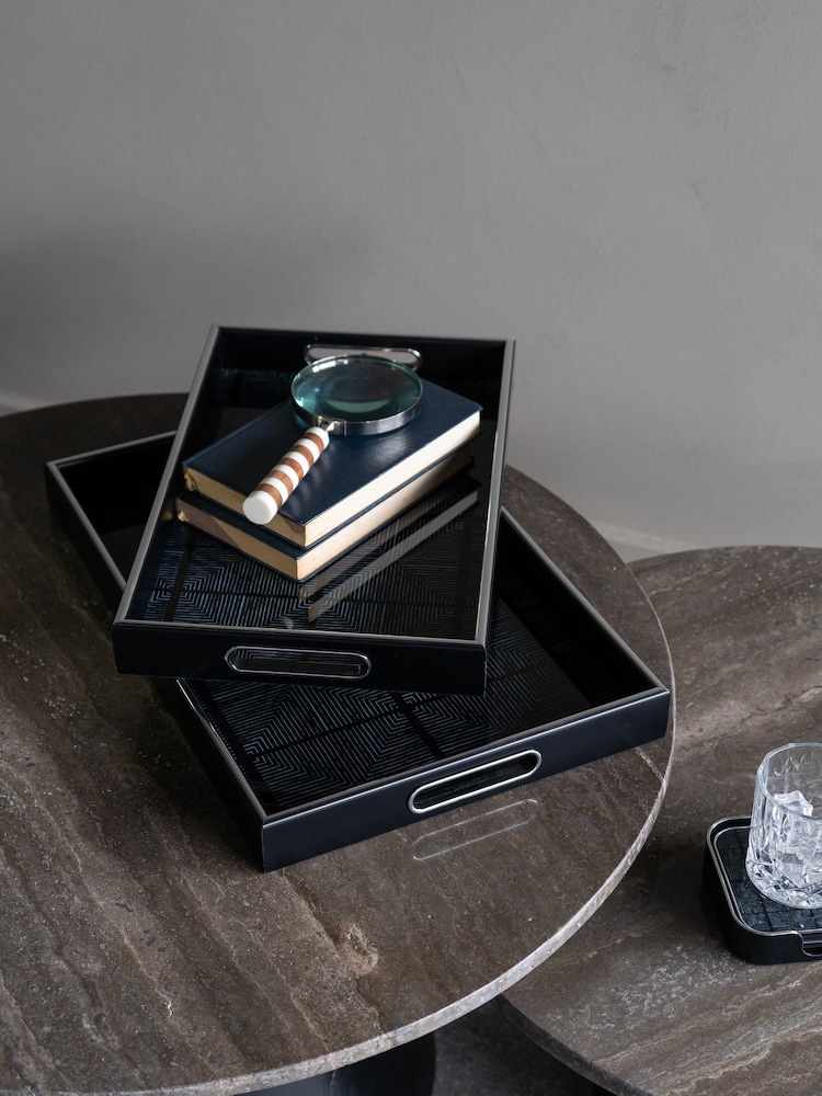 Libra Interiors Set of 2 Black Squares Pattern Trays - Image 1 of 4