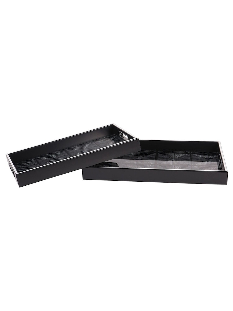 Libra Interiors Set of 2 Black Squares Pattern Trays - Image 2 of 4