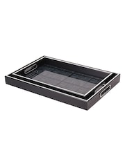 Libra Interiors Set of 2 Black Squares Pattern Trays - Image 3 of 4