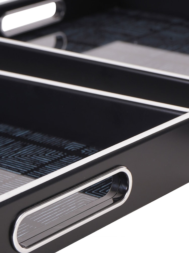 Libra Interiors Set of 2 Black Squares Pattern Trays - Image 4 of 4