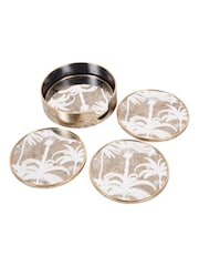 Libra Interiors Set of 4 Antique Gold Palm Tree Round Coasters - Image 2 of 4