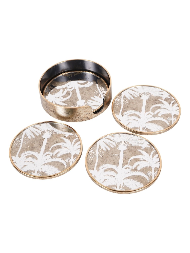 Libra Interiors Set of 4 Antique Gold Palm Tree Round Coasters - Image 2 of 4