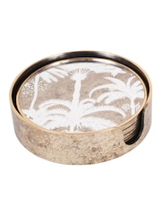Libra Interiors Set of 4 Antique Gold Palm Tree Round Coasters - Image 3 of 4