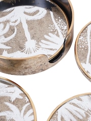 Libra Interiors Set of 4 Antique Gold Palm Tree Round Coasters - Image 4 of 4