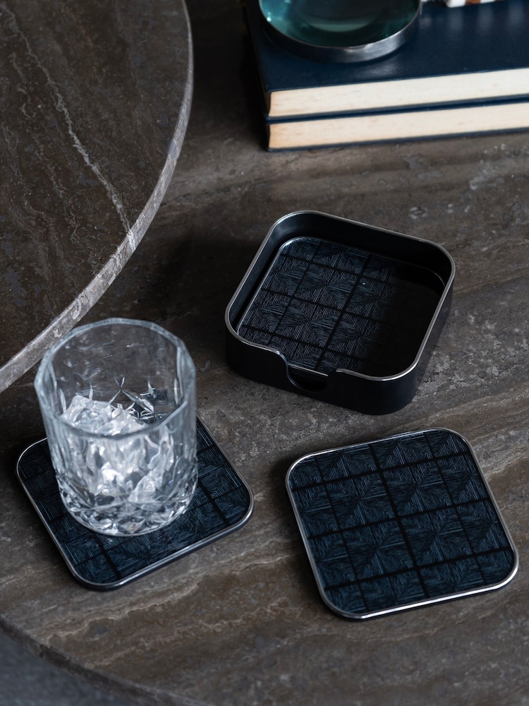 Libra Interiors Set of 4 Black Squares Pattern Coasters - Image 1 of 4