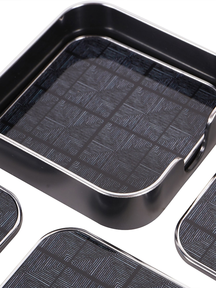 Libra Interiors Set of 4 Black Squares Pattern Coasters - Image 4 of 4