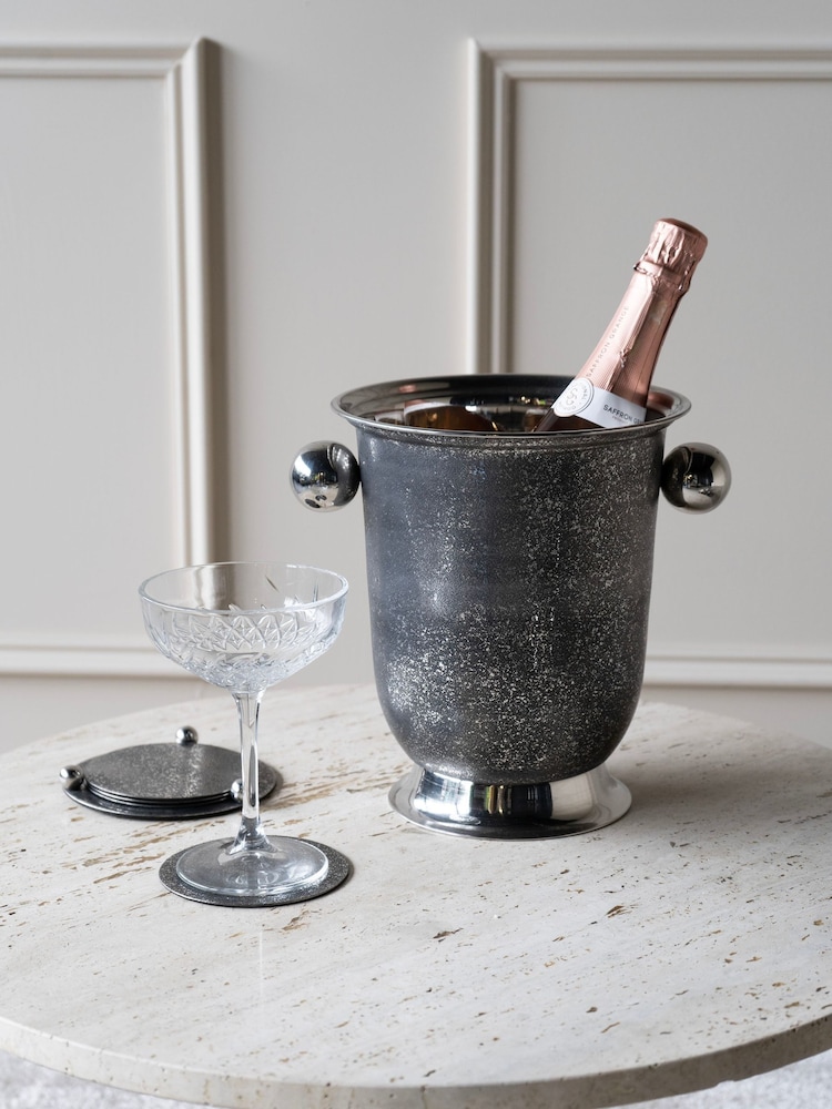 Libra Interiors Silver Dusky Finish Champagne Bucket 23cm - Image 1 of 5