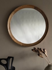 Libra Interiors Natural Leon Round Solid Wood Small Mirror 70cm - Image 1 of 4