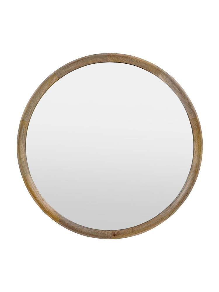 Libra Interiors Natural Leon Round Solid Wood Small Mirror 70cm - Image 2 of 4