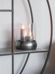 Libra Interiors Silver Dusky Finish Medium Glass Hurricane Candle Holder - Image 1 of 4