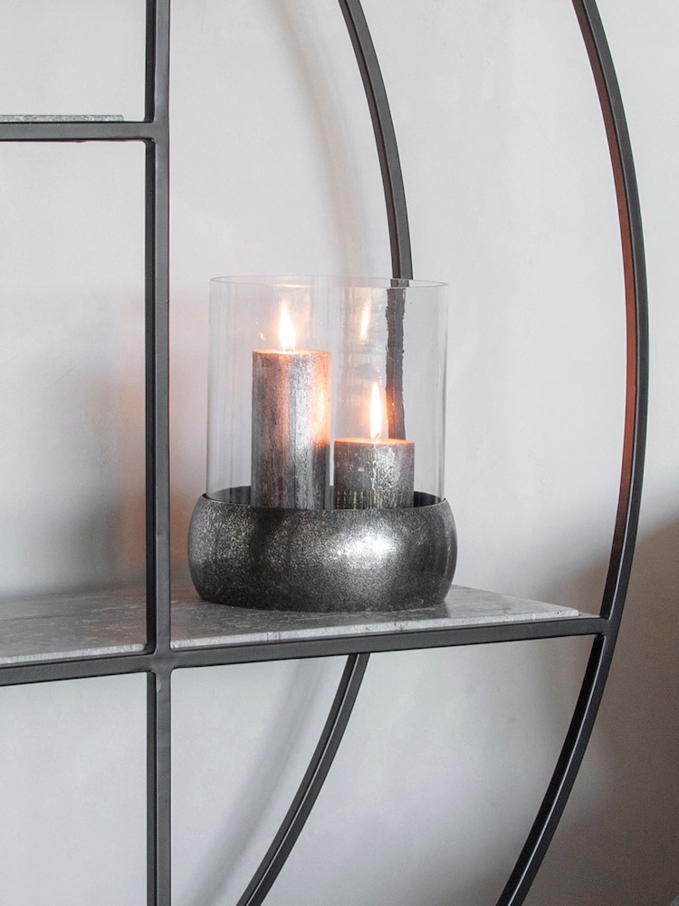 Libra Interiors Silver Dusky Finish Medium Glass Hurricane Candle Holder - Image 1 of 4 Libra Interiors Silver Dusky Finish Medium Glass Hurricane Candle Holder - Image 1 of 4