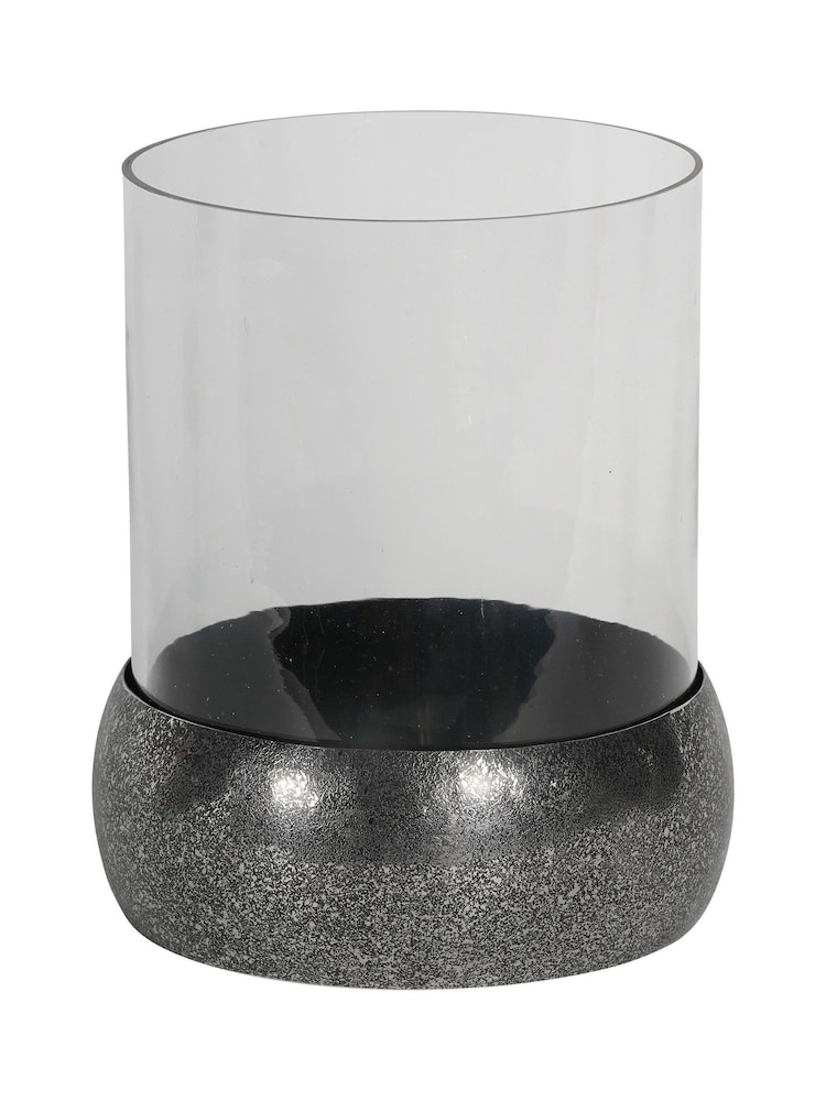 Libra Interiors Silver Dusky Finish Medium Glass Hurricane Candle Holder - Image 2 of 4 Libra Interiors Silver Dusky Finish Medium Glass Hurricane Candle Holder - Image 2 of 4