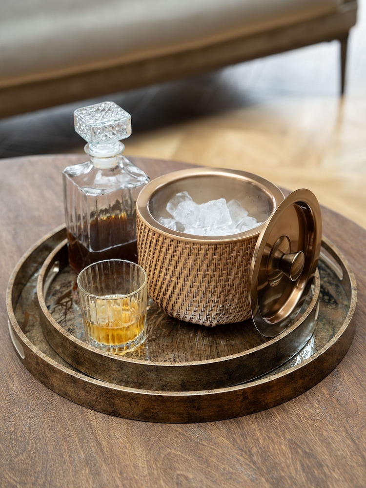Libra Interiors Burnish Brass Rattan Dusky Gold Ice Bucket with Lid - Image 1 of 6