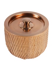 Libra Interiors Burnish Brass Rattan Dusky Gold Ice Bucket with Lid - Image 2 of 6