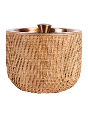 Libra Interiors Burnish Brass Rattan Dusky Gold Ice Bucket with Lid - Image 3 of 6