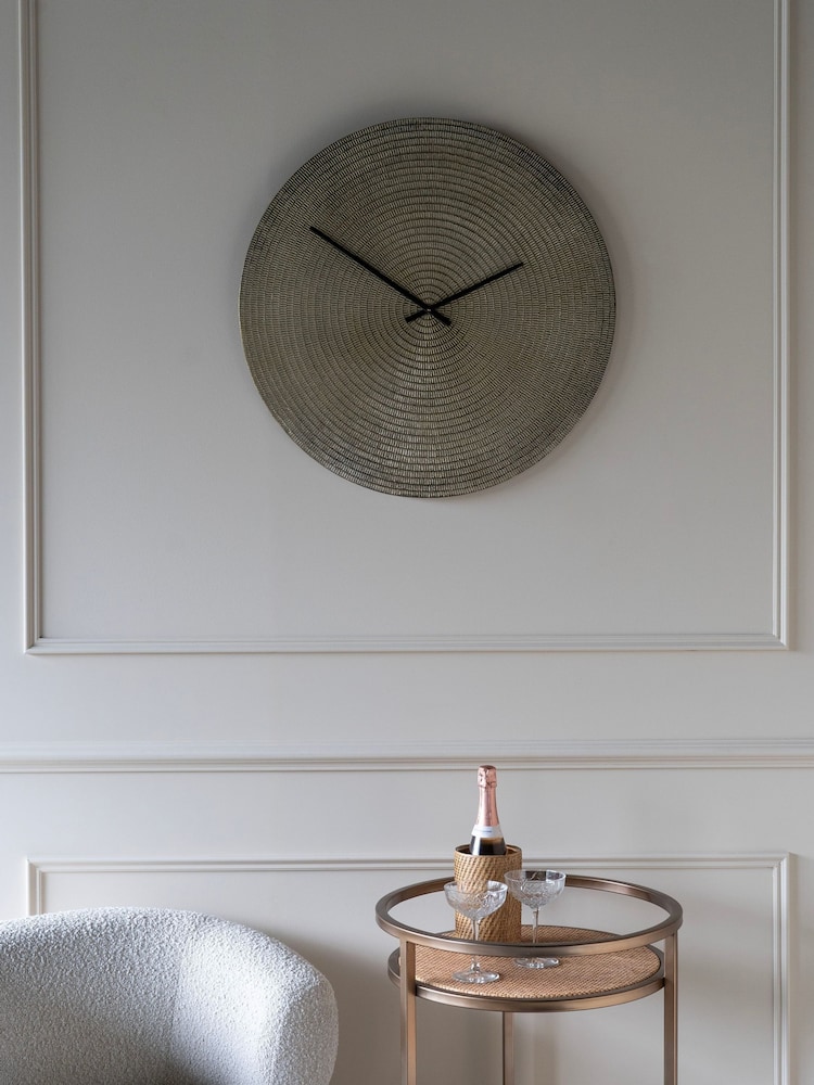 Libra Interiors Champagne Gold Textured Wall Clock - Image 1 of 6