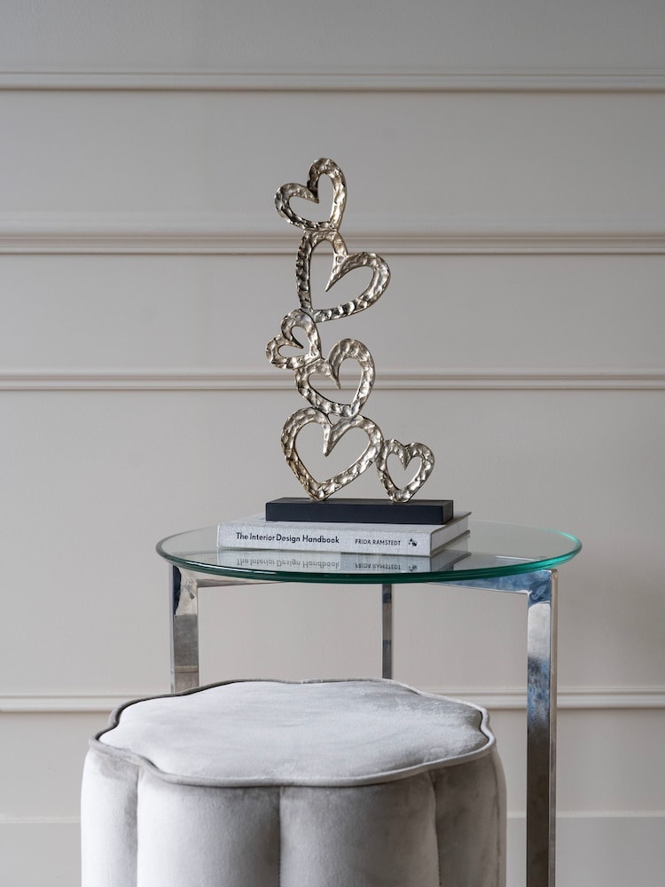 Libra Interiors Gold Black Multi Hearts Sculpture on Wooden Base - Image 1 of 5