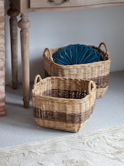 Libra Interiors Natural Black Halong Set of Two Square Storage Baskets - Image 1 of 6