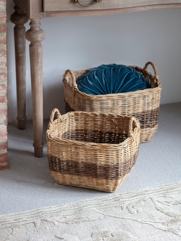 Libra Interiors Natural Black Halong Set of Two Square Storage Baskets - Image 1 of 6
