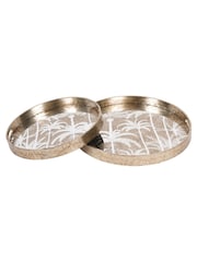 Libra Interiors Set of 2 Antique Gold Palm Tree Trays - Image 2 of 5