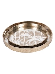 Libra Interiors Set of 2 Antique Gold Palm Tree Trays - Image 3 of 5