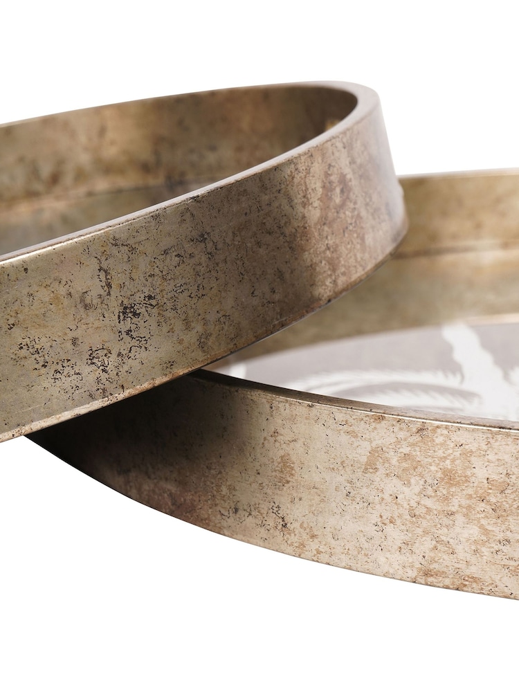 Libra Interiors Set of 2 Antique Gold Palm Tree Trays - Image 5 of 5