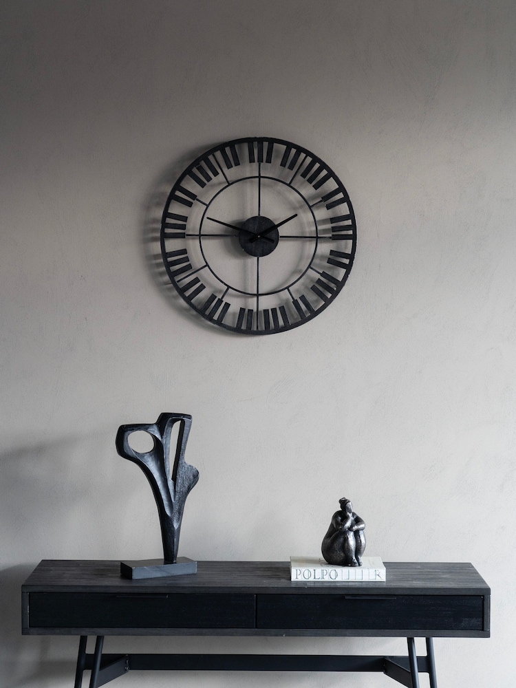 Libra Interiors Black White Piano Skeleton Outdoor Metal Wall Clock - Image 1 of 5