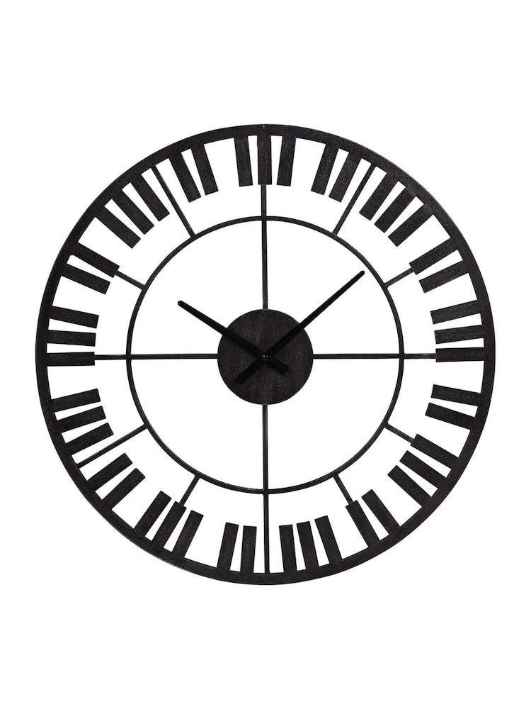 Libra Interiors Black White Piano Skeleton Outdoor Metal Wall Clock - Image 2 of 5