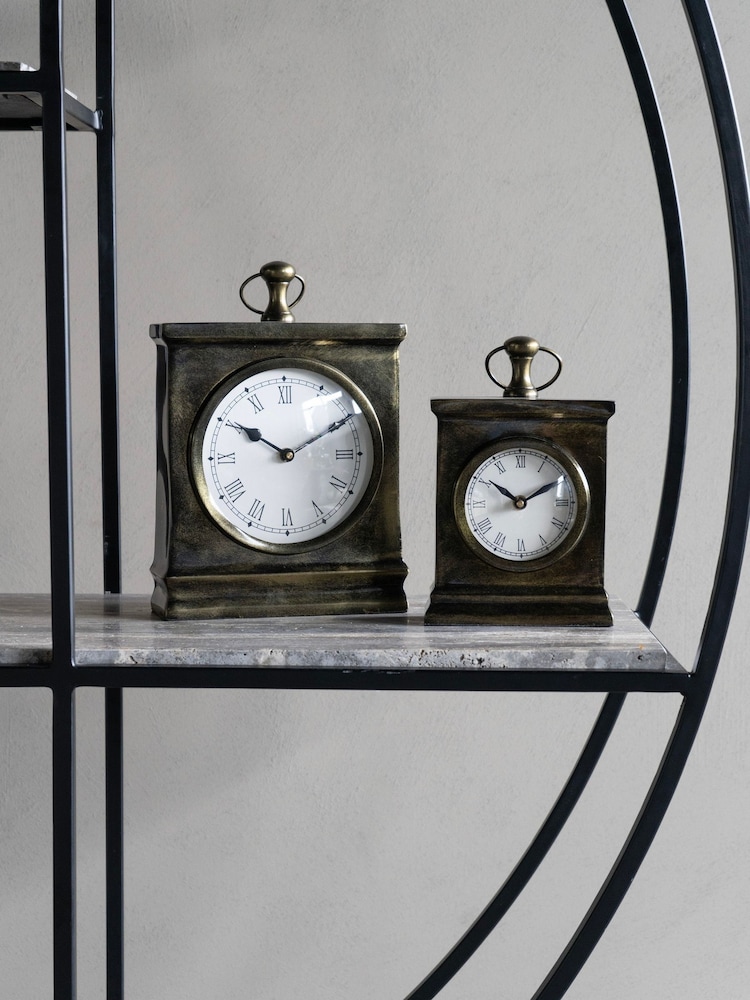 Libra Interiors Bruised Brass Taunton Antique Finish Mantel Clock - Image 1 of 6