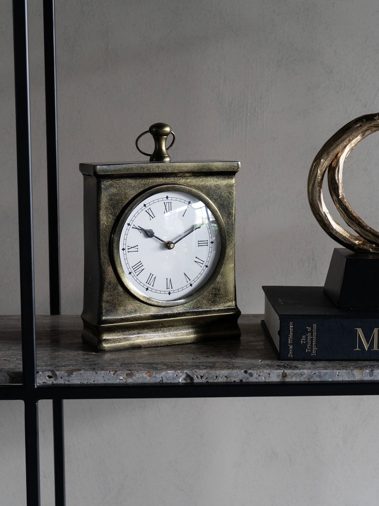 Libra Interiors Bruised Brass Taunton Antique Finish Mantel Clock - Image 2 of 6