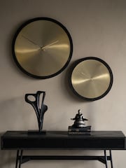 Libra Interiors Black Smoky Wood Frame Frame W Brass A Iron Dial Wall Clock with Wooden Frame - Image 1 of 4
