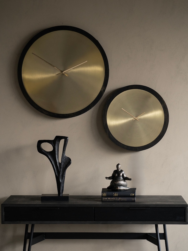 Libra Interiors Black Smoky Wood Frame Frame W Brass A Iron Dial Wall Clock with Wooden Frame - Image 1 of 4
