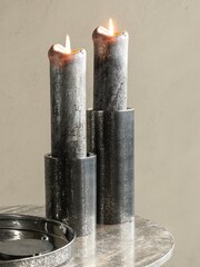 Libra Interiors Silver Dusky Finish Pillar Candle Holder - Image 1 of 6