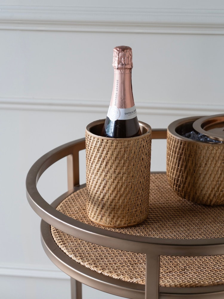 Libra Interiors Burnish Brass Rattan Dusky Wine Cooler - Image 1 of 5