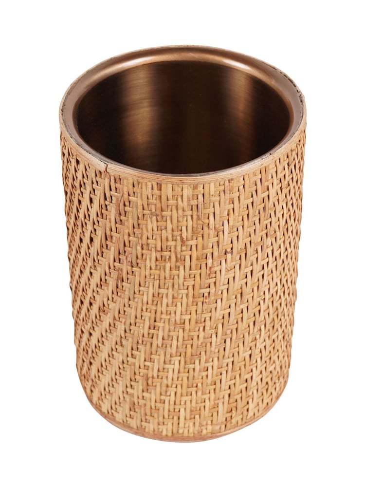 Libra Interiors Burnish Brass Rattan Dusky Wine Cooler - Image 2 of 5