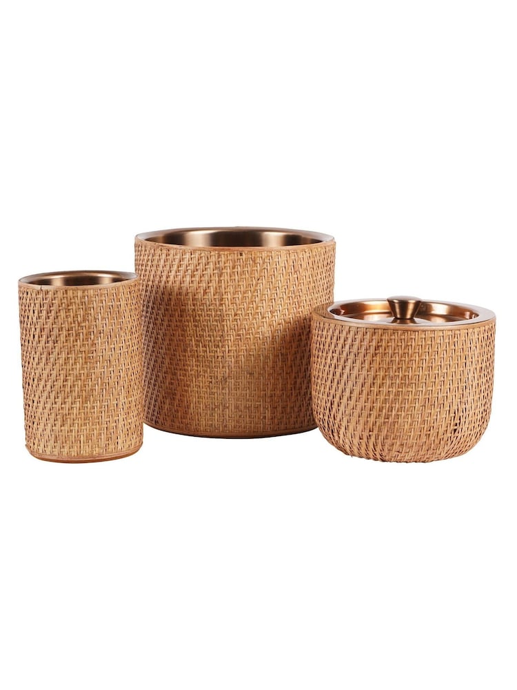 Libra Interiors Burnish Brass Rattan Dusky Wine Cooler - Image 5 of 5