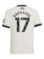 adidas White Kids Manchester United EPL Third Shirt 2024-25 with Garnacho 17 Printing - Image 3 of 3