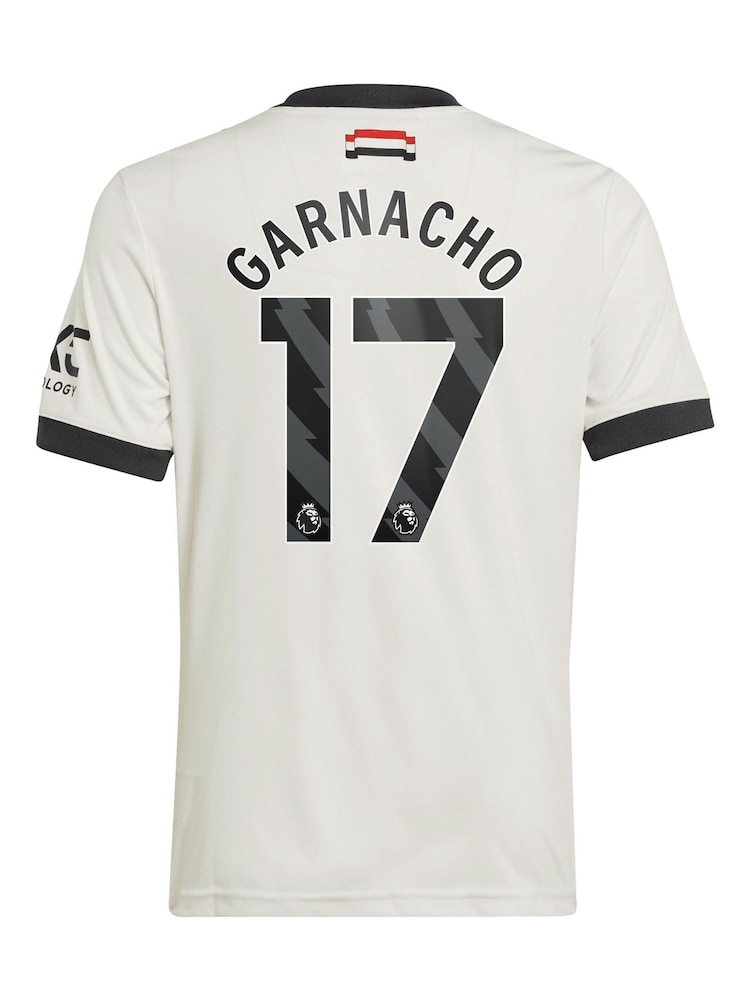 adidas White Kids Manchester United EPL Third Shirt 2024-25 with Garnacho 17 Printing - Image 3 of 3