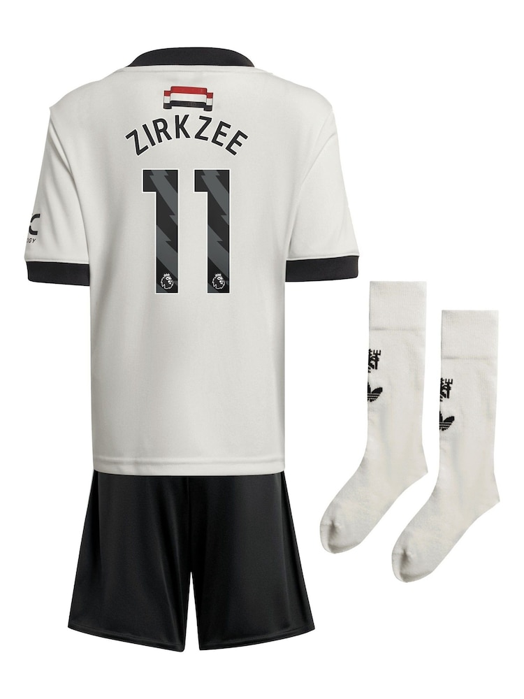adidas White Manchester United EPL Third Mini Kit 2024-25 with Zirkzee 11 Printing - Image 2 of 3