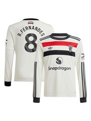 adidas White Kids Manchester United EPL Third Long Sleeve Shirt 2024-25 with B.Fernandes 8 Printing - Image 1 of 3