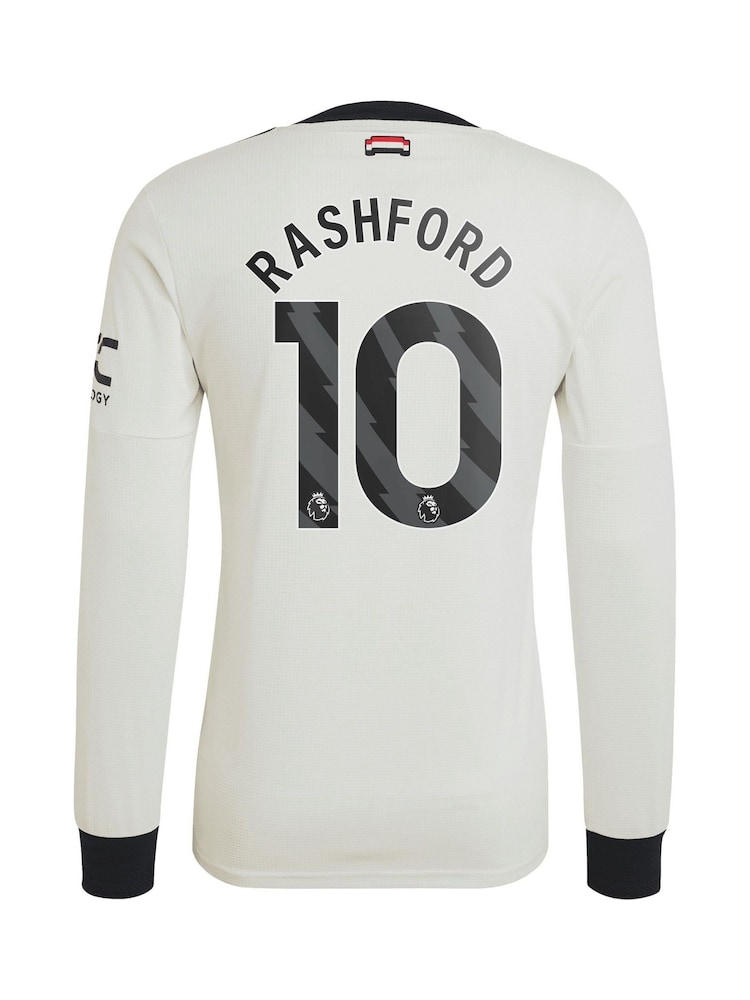 adidas White Manchester United EPL Third Authentic Shirt 2024-25 Long sleeve With Rashford 10 Printing - Image 2 of 3