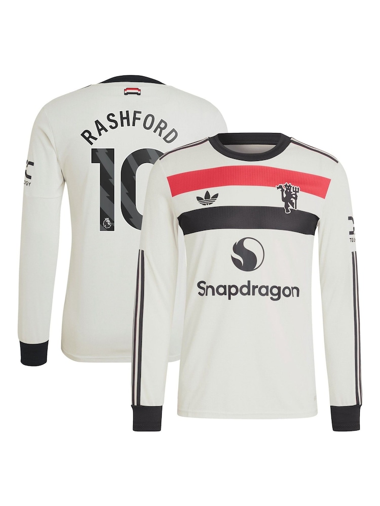 adidas White Manchester United EPL Third Authentic Shirt 2024-25 Long sleeve With Rashford 10 Printing - Image 3 of 3
