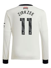adidas White Kids Manchester United EPL Third Shirt 2024-25 Long Sleeve with Zirkzee 11 Printing - Image 3 of 3
