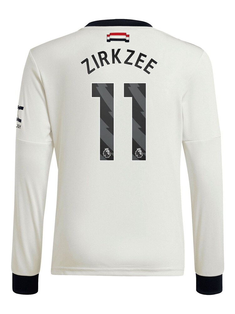 adidas White Kids Manchester United EPL Third Shirt 2024-25 Long Sleeve with Zirkzee 11 Printing - Image 3 of 3