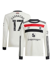 adidas White Kids Manchester United EPL Third Long Sleeve Shirt 2024-25 with Garnacho 17 Printing - Image 1 of 3
