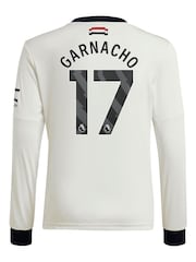 adidas White Kids Manchester United EPL Third Long Sleeve Shirt 2024-25 with Garnacho 17 Printing - Image 3 of 3